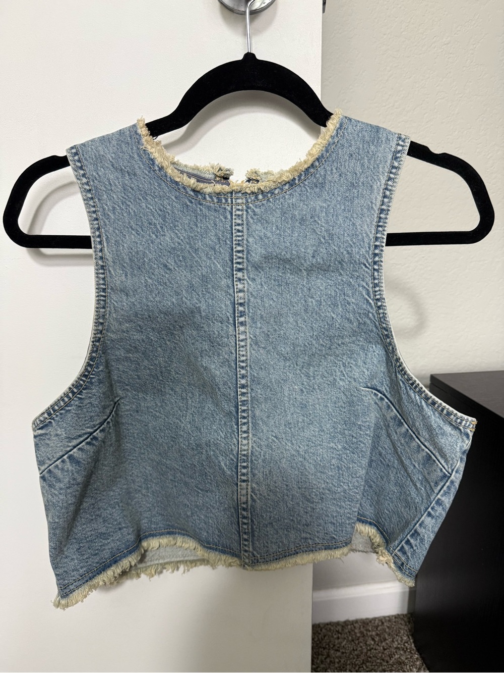Divided Light Blue Frayed Denim Cropped Vest